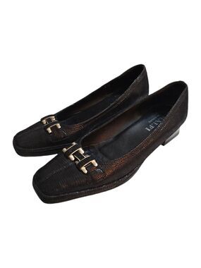 Amalfi by Rangoni Mosa Black Italian Leather Square Toe Low Heels Sz 7